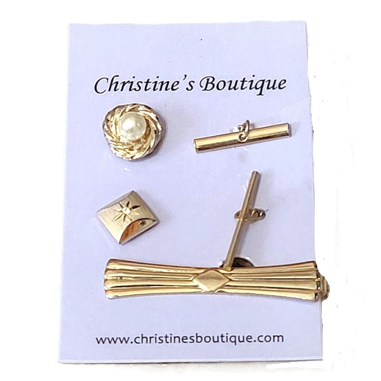 Set of 3 Goldtone Tie Clip & Tie Tacks - Click Image to Close
