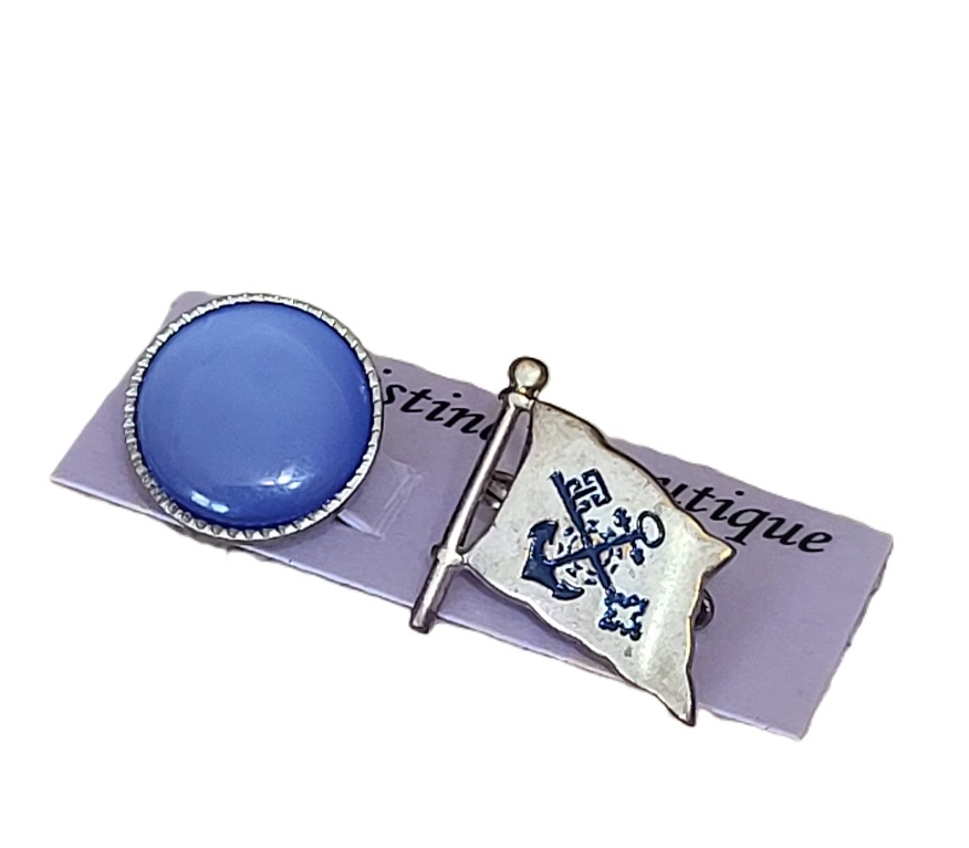 Set of 2 Tie Pins Flag w/Anchor/Key Motif & Blue Moonglow - Click Image to Close