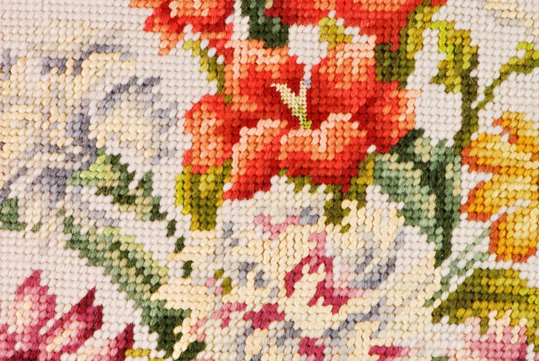 Handmade Vintage Floral Needlepoint Framed 17" x 14"