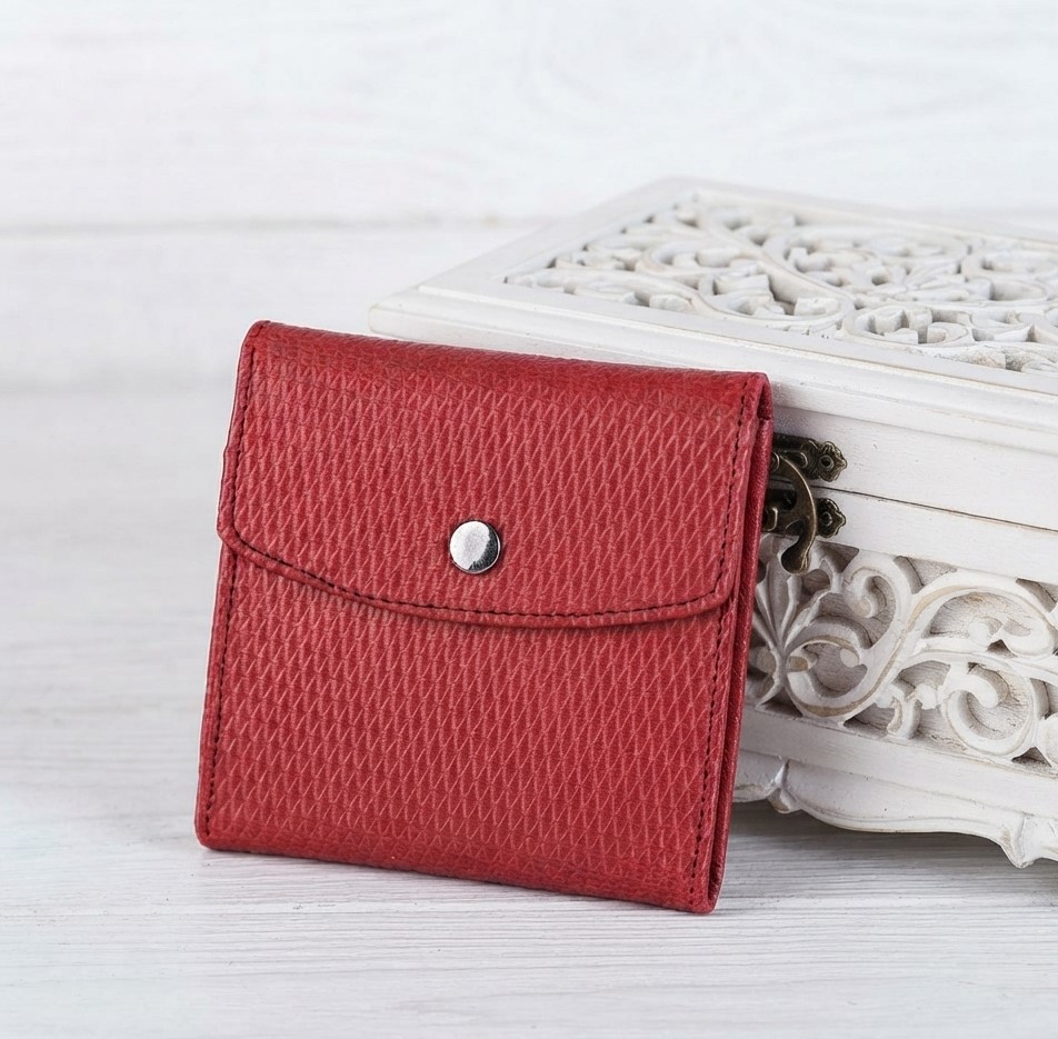 Red Soft Leather Vintage Double Fold Wallet