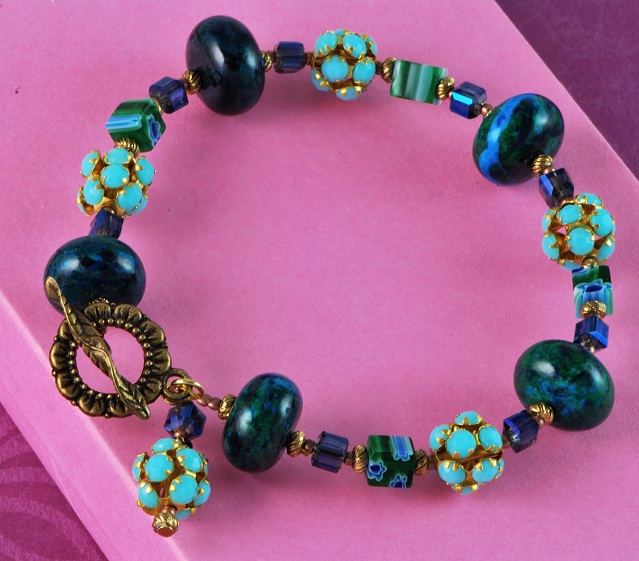 Green Chrysocolla Gemstone & Glass Bracelet