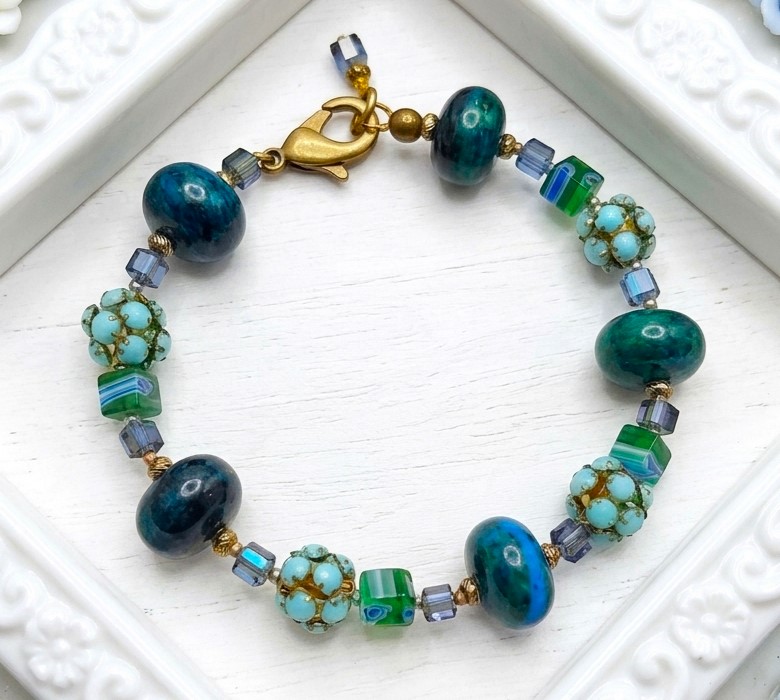 Green Chrysocolla Gemstone & Glass Bracelet