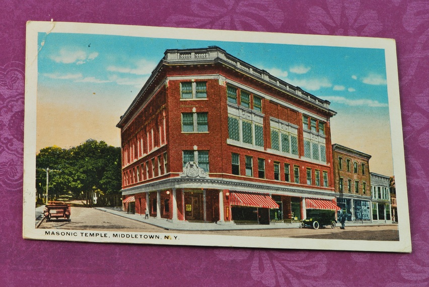 Postcard 1917 Masonic Temple - Middletown, NY