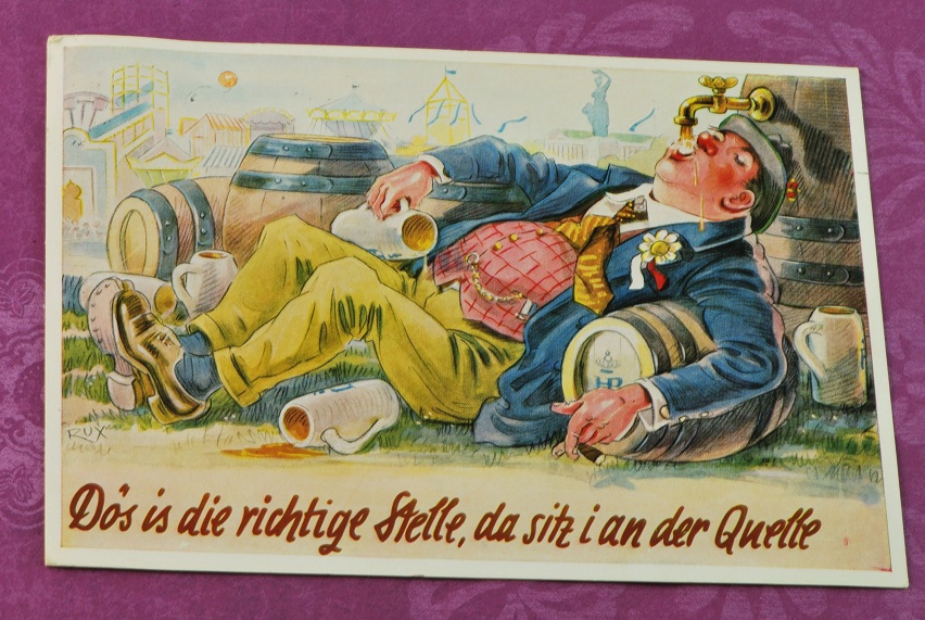Postcard - from Germany Man Drinking Beer