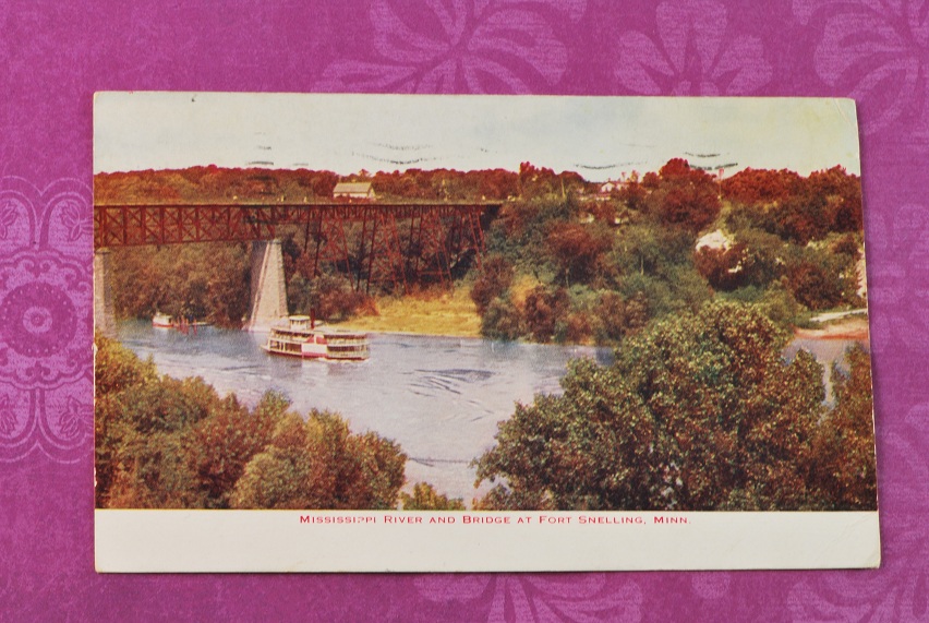 Postcard 1917 Mississippi River & Bridge Flort Snelling Minn