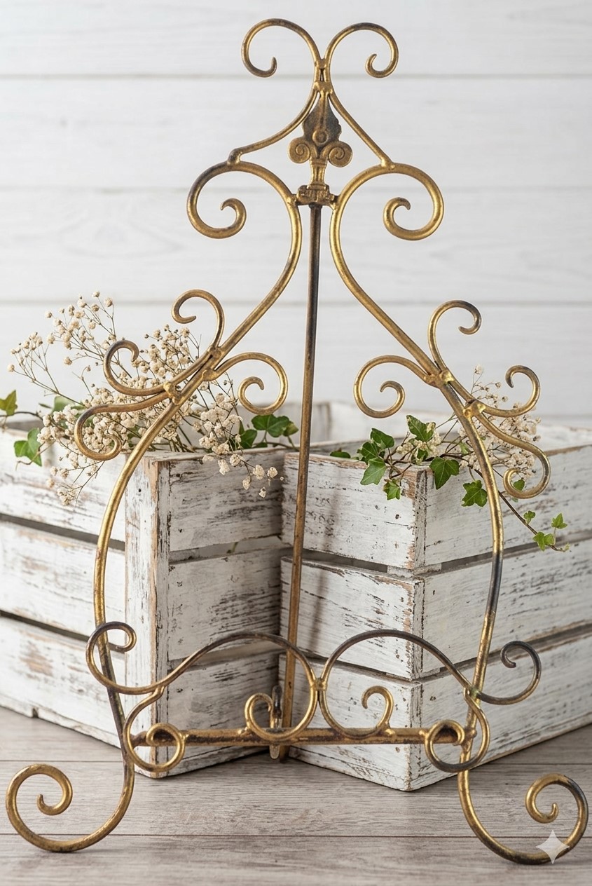 Antique Gold Iron Tripod Easel Display Stand 17"