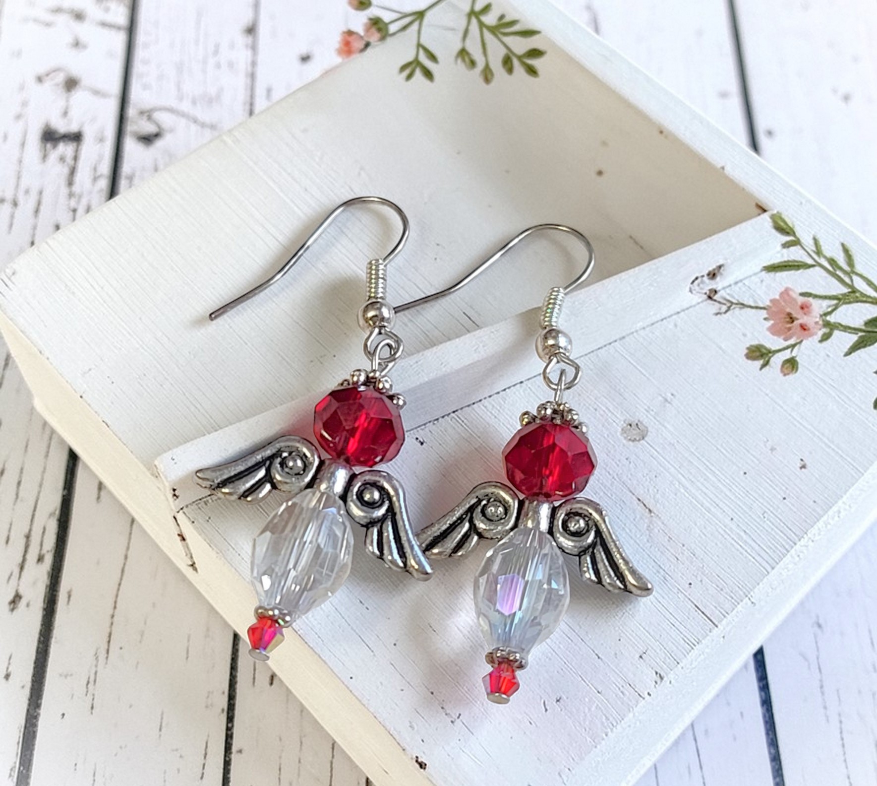 Angel Earrings with Crystal and Glass