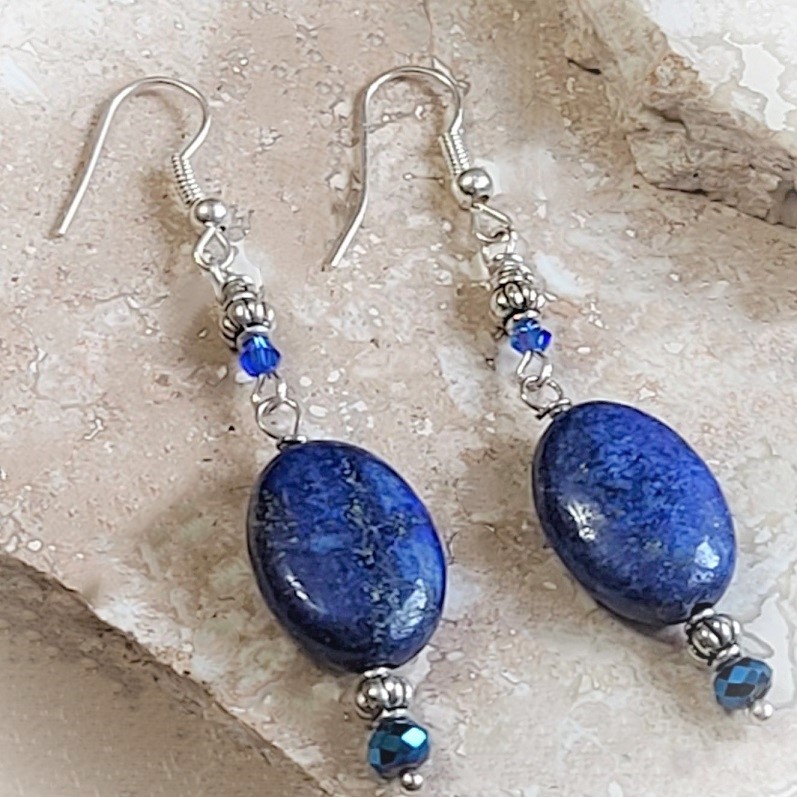 Blue Lapis Gemstone Drop Bead Earrings