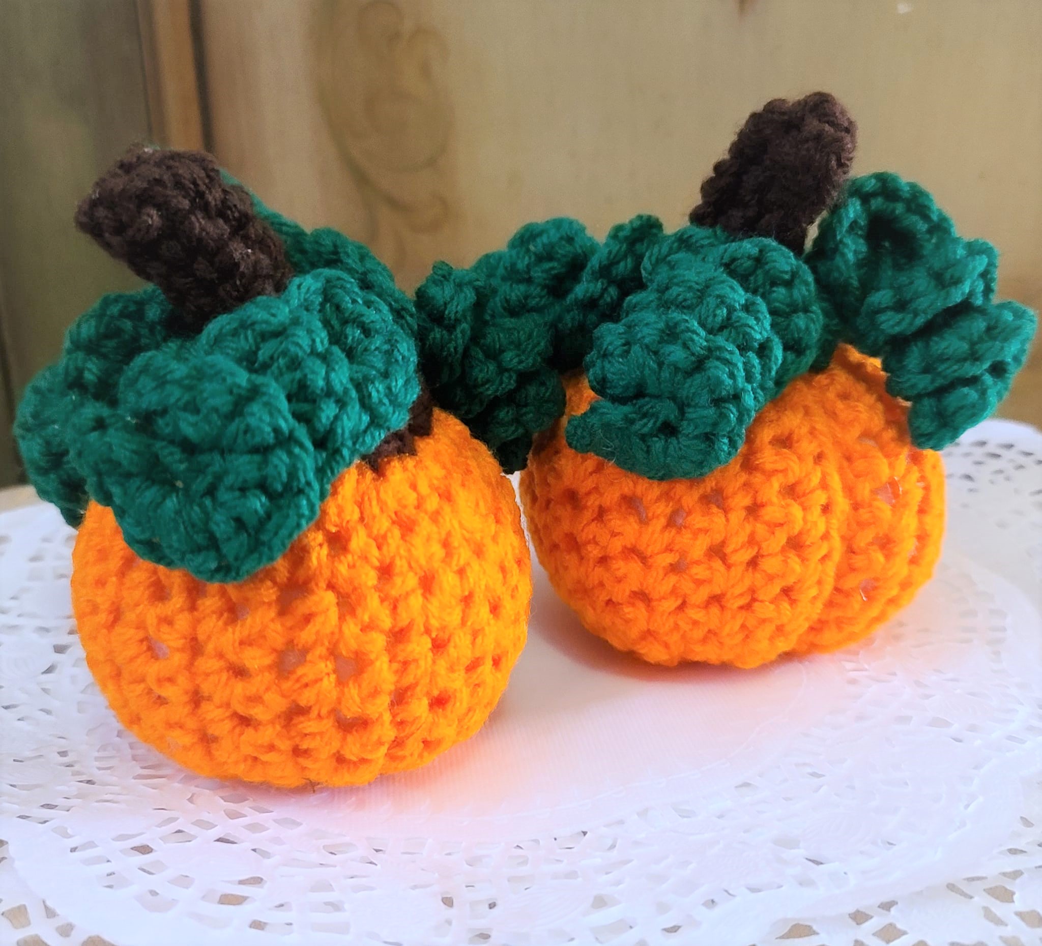 Handmade Crotchet Set of 2 Pumpkins