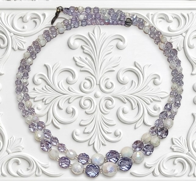 Lavender and White Crystal Bead Necklace