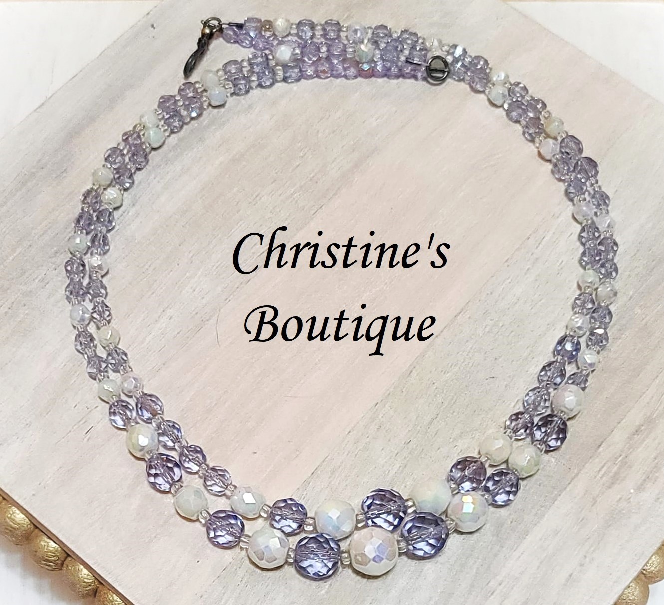 Austrian Crystals Double Strand Lavender/White Necklace - Click Image to Close