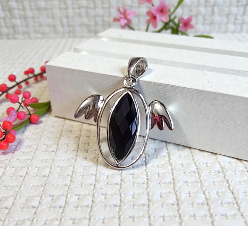 Black Onyx 925 Sterling Silver Bat Pendant