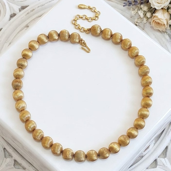 Monet Brushed Gold Bead Choker Vintage Necklace 17"