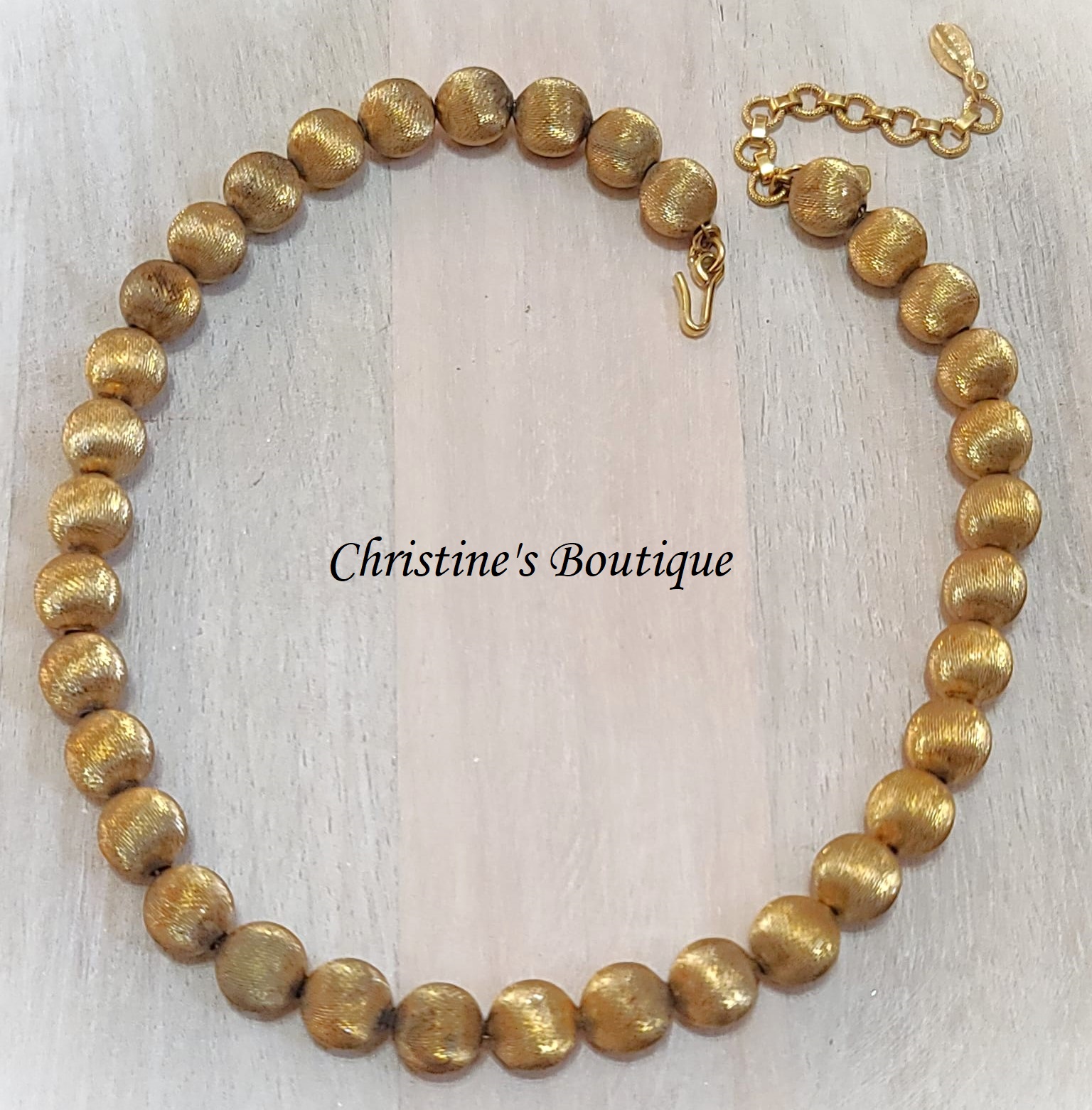 Monet Brushed Gold Bead Choker Vintage Necklace 17" - Click Image to Close