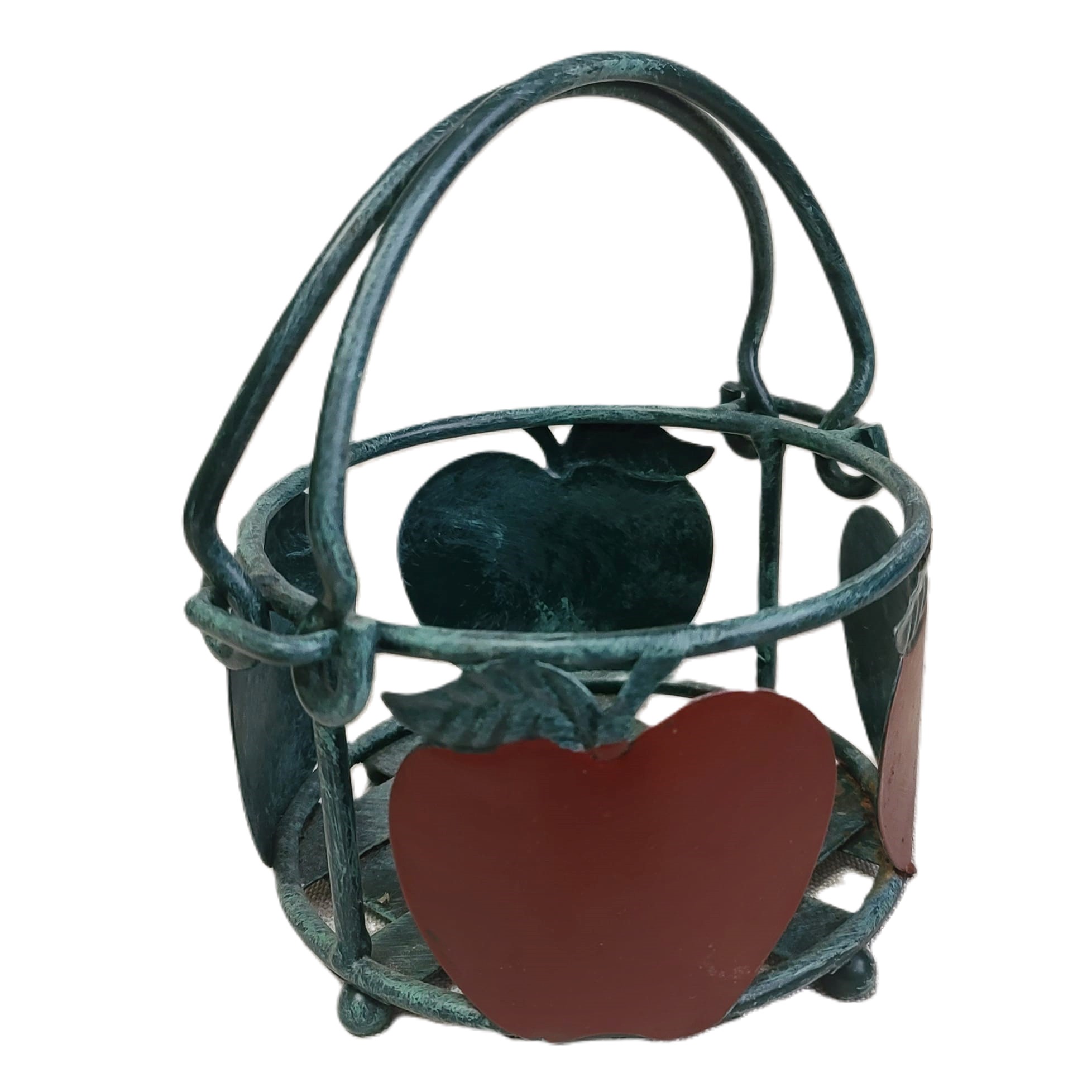 Hand Painted Apple Design Solid Metal Basket - Heavy in weight - Click Image to Close