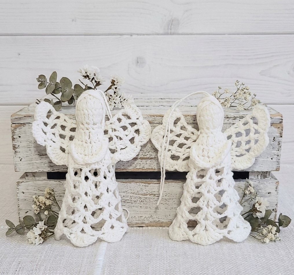 Handmade Crochet Angel Christmas Ornaments Set of 2