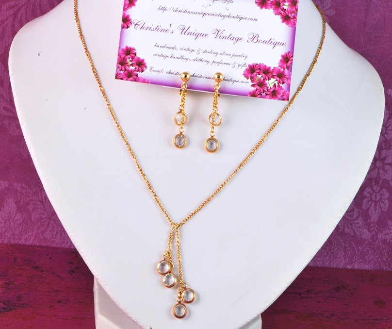 Avon Crystal Y Necklace and Pierced Earrings Set
