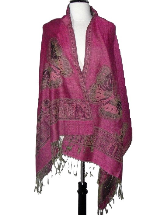 Scarf Shawl Pashima Silk Butterfly Pattern Reverisble Color - Click Image to Close