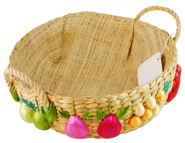 Large Vintage Wicker Straw Basket with 3D Fruit Design