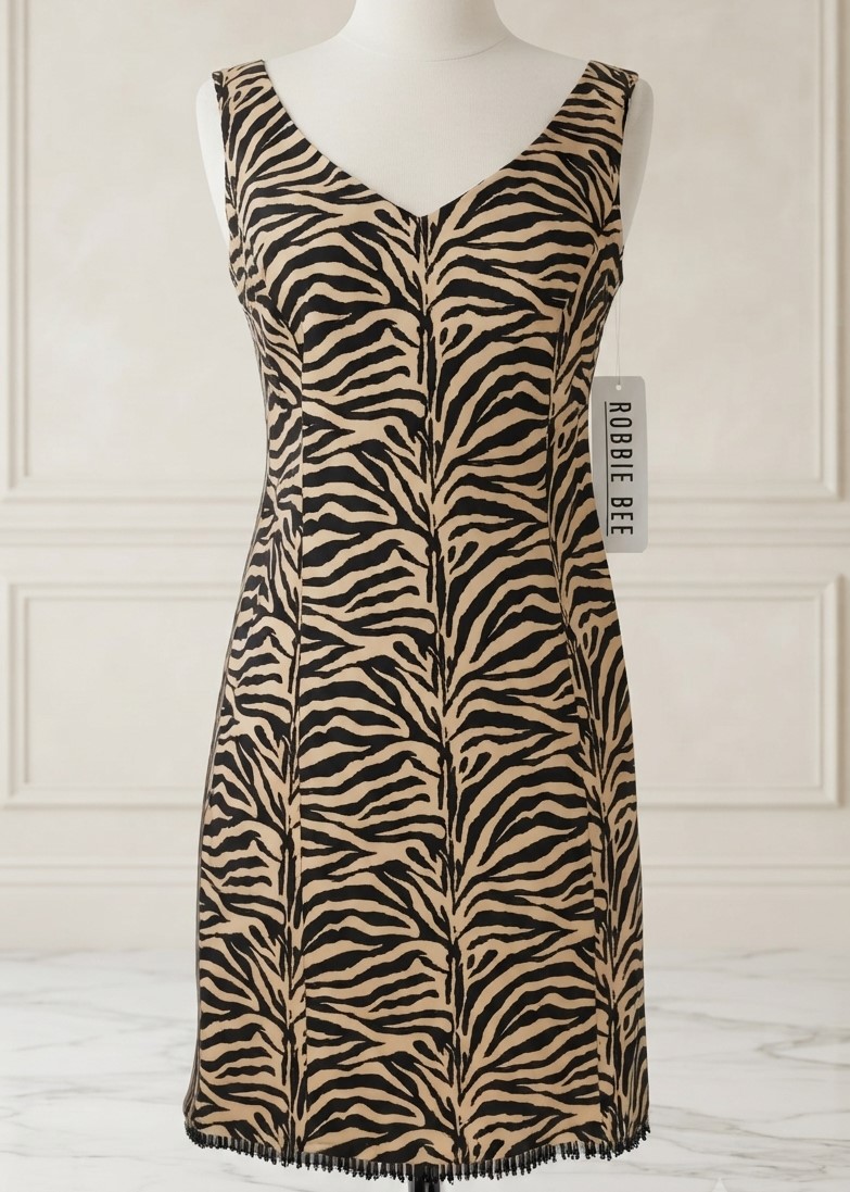 Robbie Bee Animal Print Sheath Dress with Bead Trim NWT
