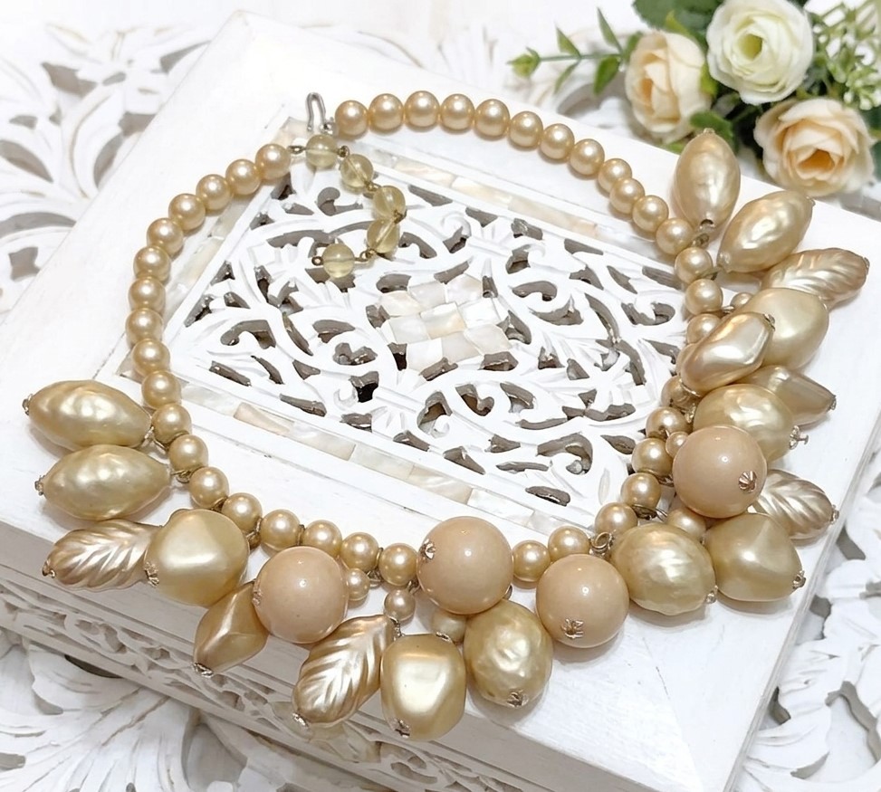 Pearl Bauble Choker Necklace Signed Japan 17"