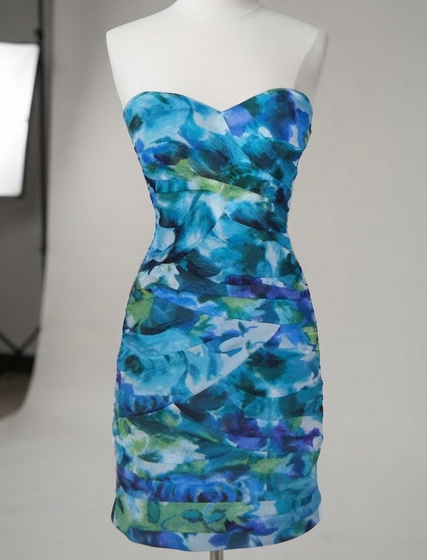 Arden B Blue Floral Pattern Shirred Fitted Dress NWT