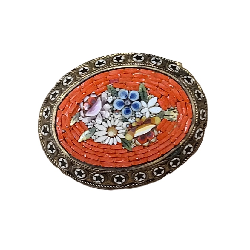 Mosaic Stamped Antique Pin 1 1/2"