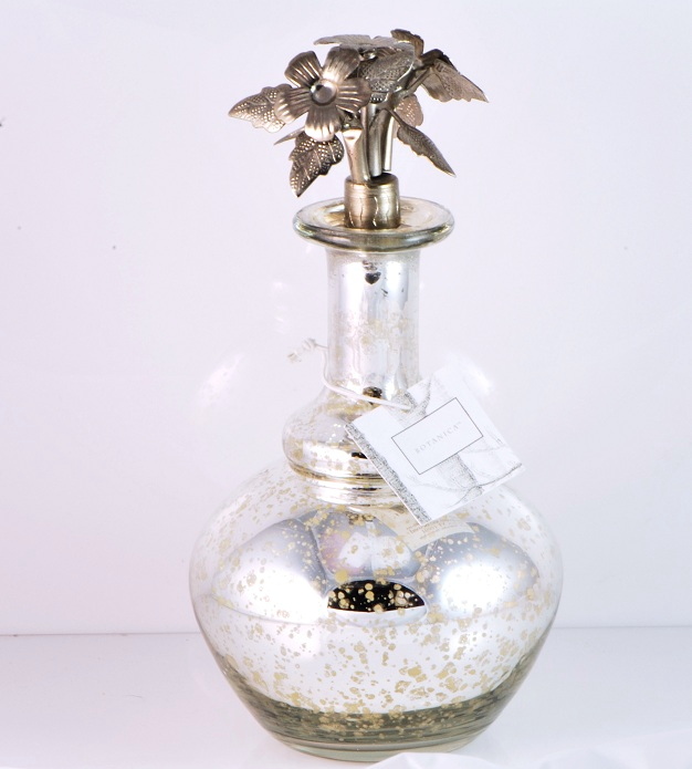 Botanical Etched Mercury Glass Perfume Bottle Decanter New