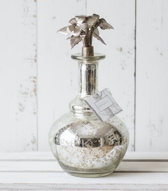 Botanical Etched Mercury Glass Perfume Bottle Decanter