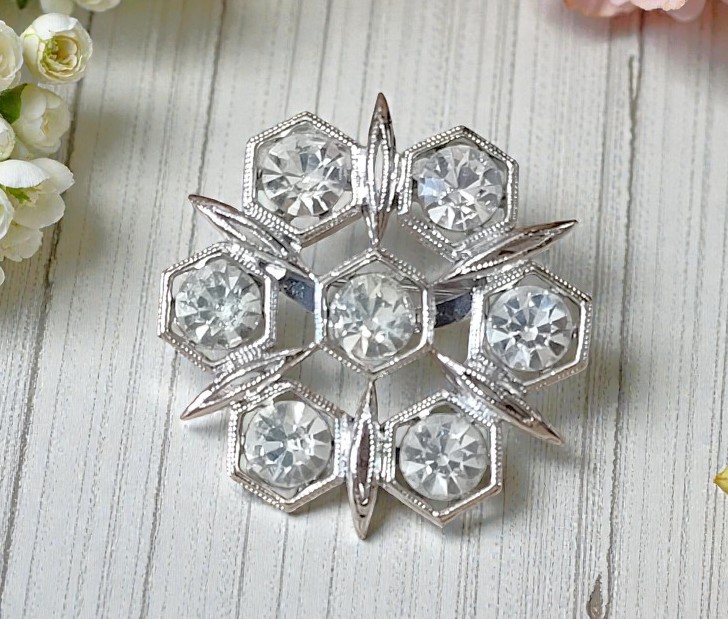 Clear White Rhinestone Snowflake Pin