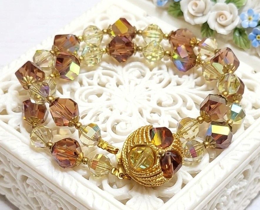 Topaz Crystal 2 Strand Bracelet with Vintage Clasp