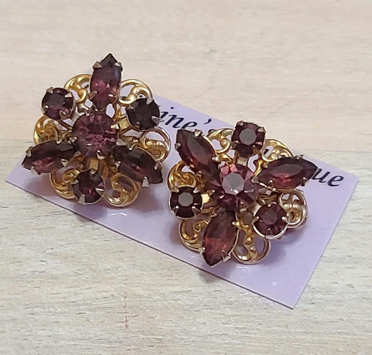 Purple rhinestone pins, set of two, vintage