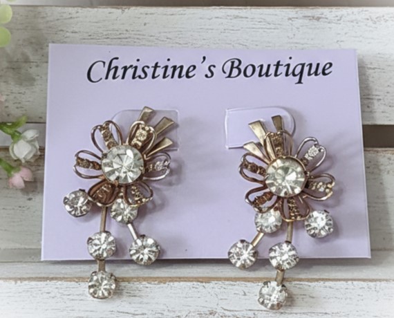 Rhinestone Goldtone Filigree Spray Earrings