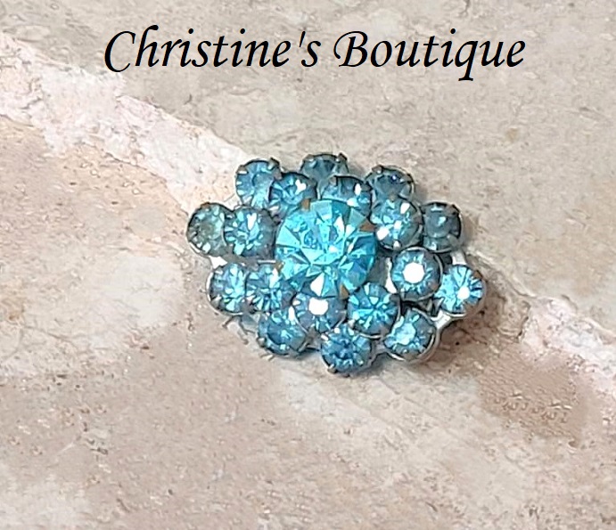 Vintage scatter pin, teal blue rhinestones - Click Image to Close