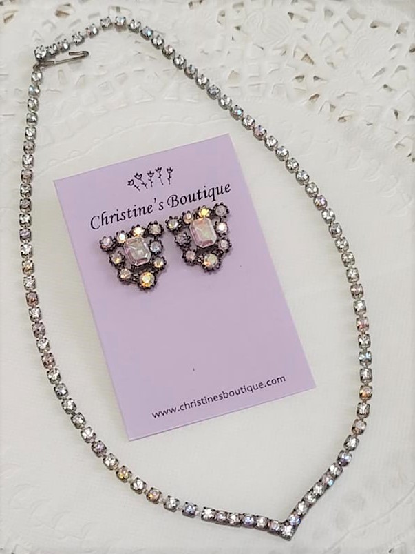 Austrian Crystal V Rhinestone Necklace & 1928 Earrings