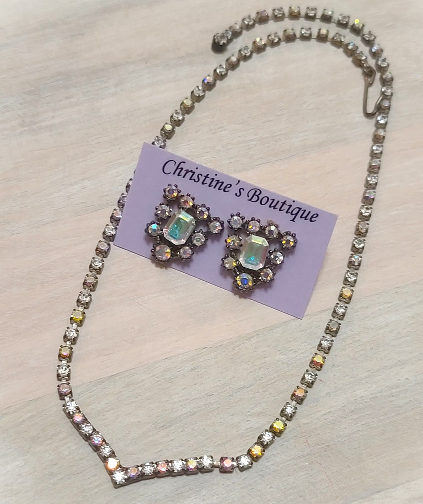 Austrian Crystal V Shape Rhinestone Necklace & 1928 Earrings