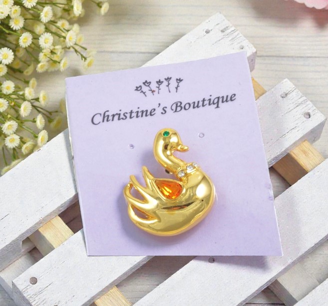 Goldtone and Rhinestone Accents Swan Pin
