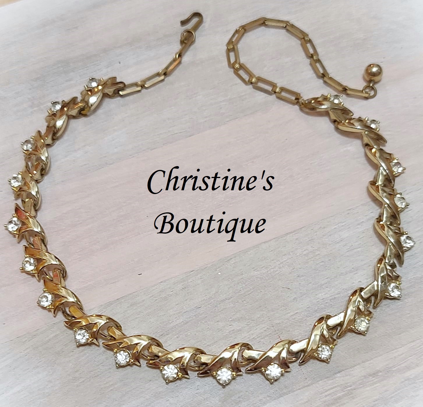 Goldtone and rhinestone vintage choker necklace - Click Image to Close