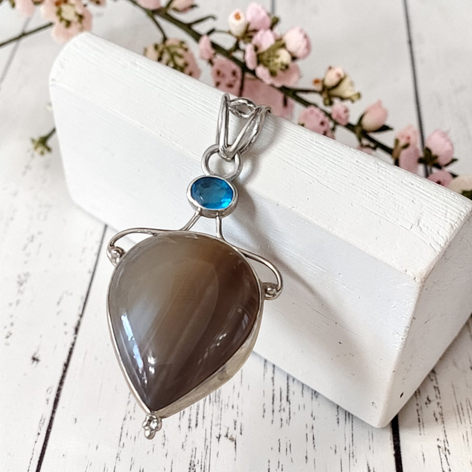 Turquoise Quartz and Agate Gemstone Sterling Silver Pendant
