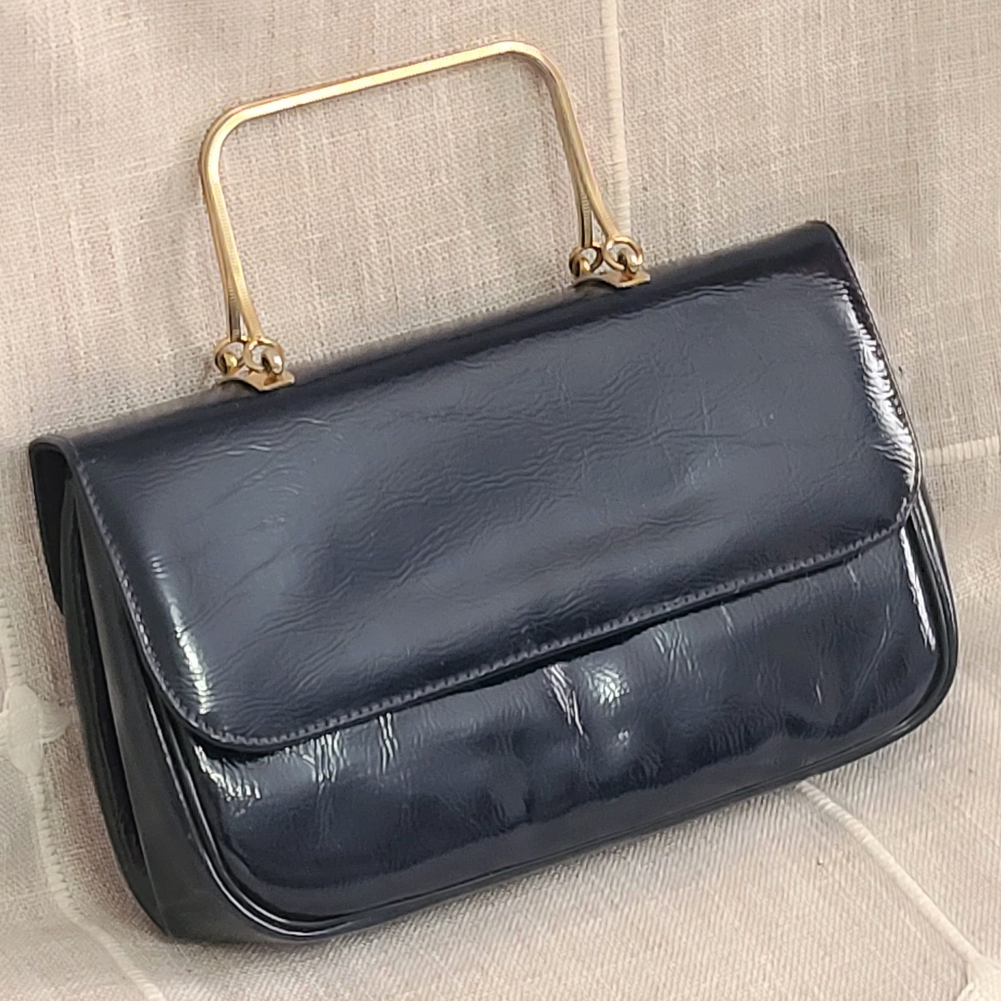 Be May NY Navy Blue Patent Leather Vintage Handbag