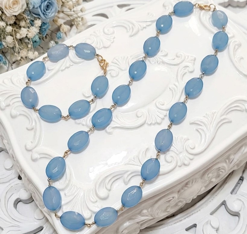 Light Blue Faceted Lucite Bead Set Necklace & Earrings