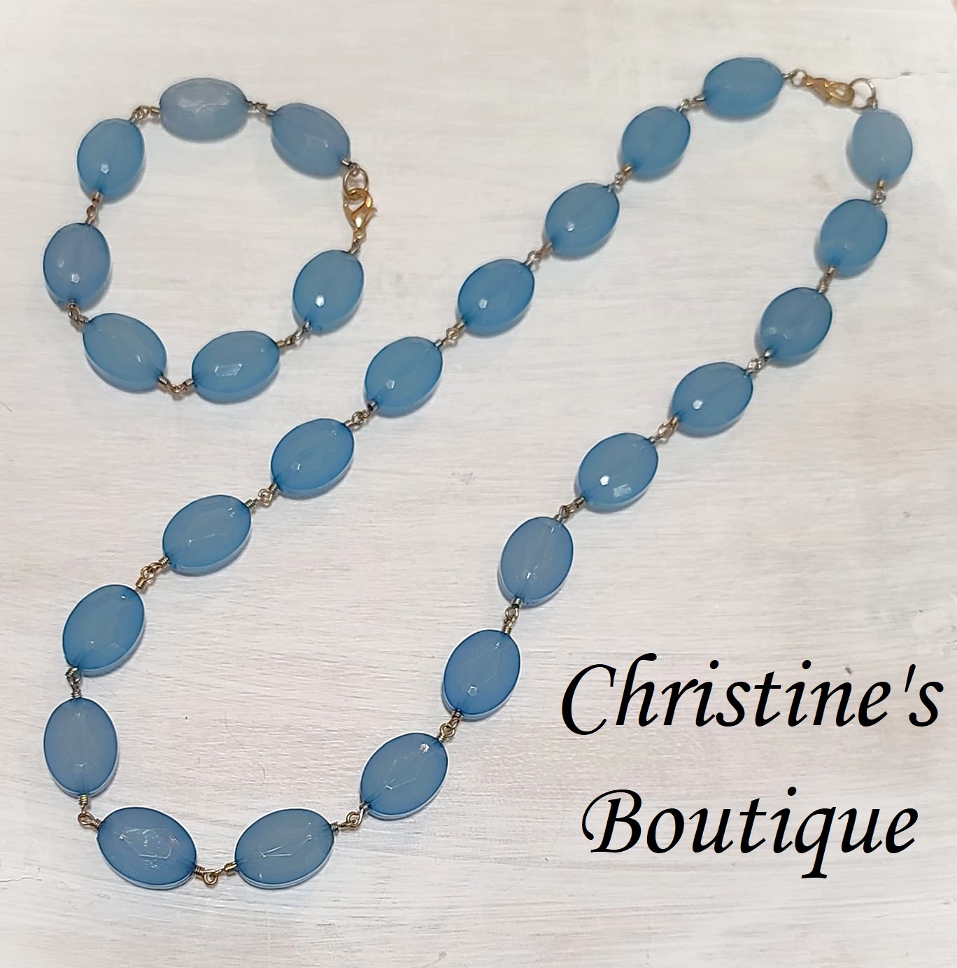 Light Blue Faceted Lucite Bead Set Necklace & Earrings - Click Image to Close