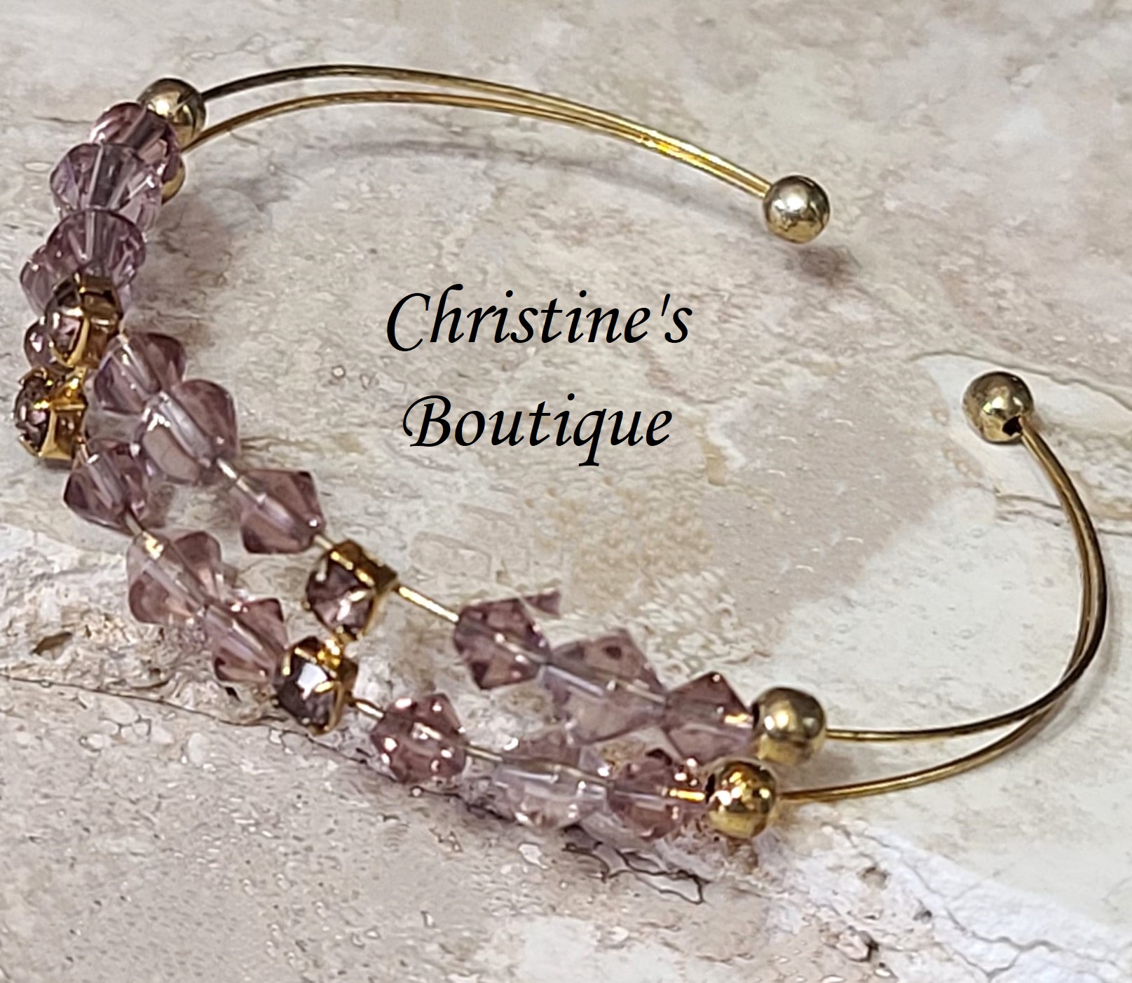 Purple austrian cyrstals and rhinestone dainty wire cuff bracelet, vintage bracelet - Click Image to Close