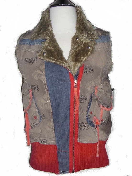 Vintage NWT Denim & Faux Fur Fitted Corset Laced Vest E.E.C. - Click Image to Close