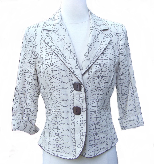 Jones Wear Cream & Brown Embroidery Fitted Blazer - Click Image to Close