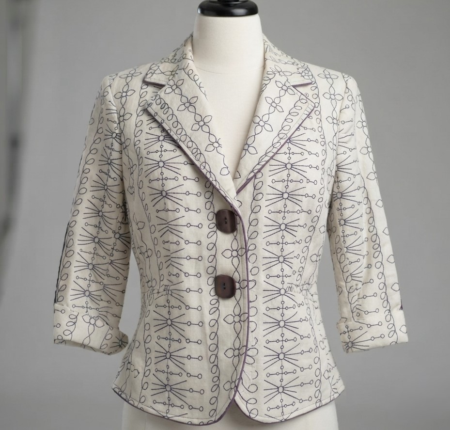 Jones Wear Cream & Brown Embroidery Fitted Blazer