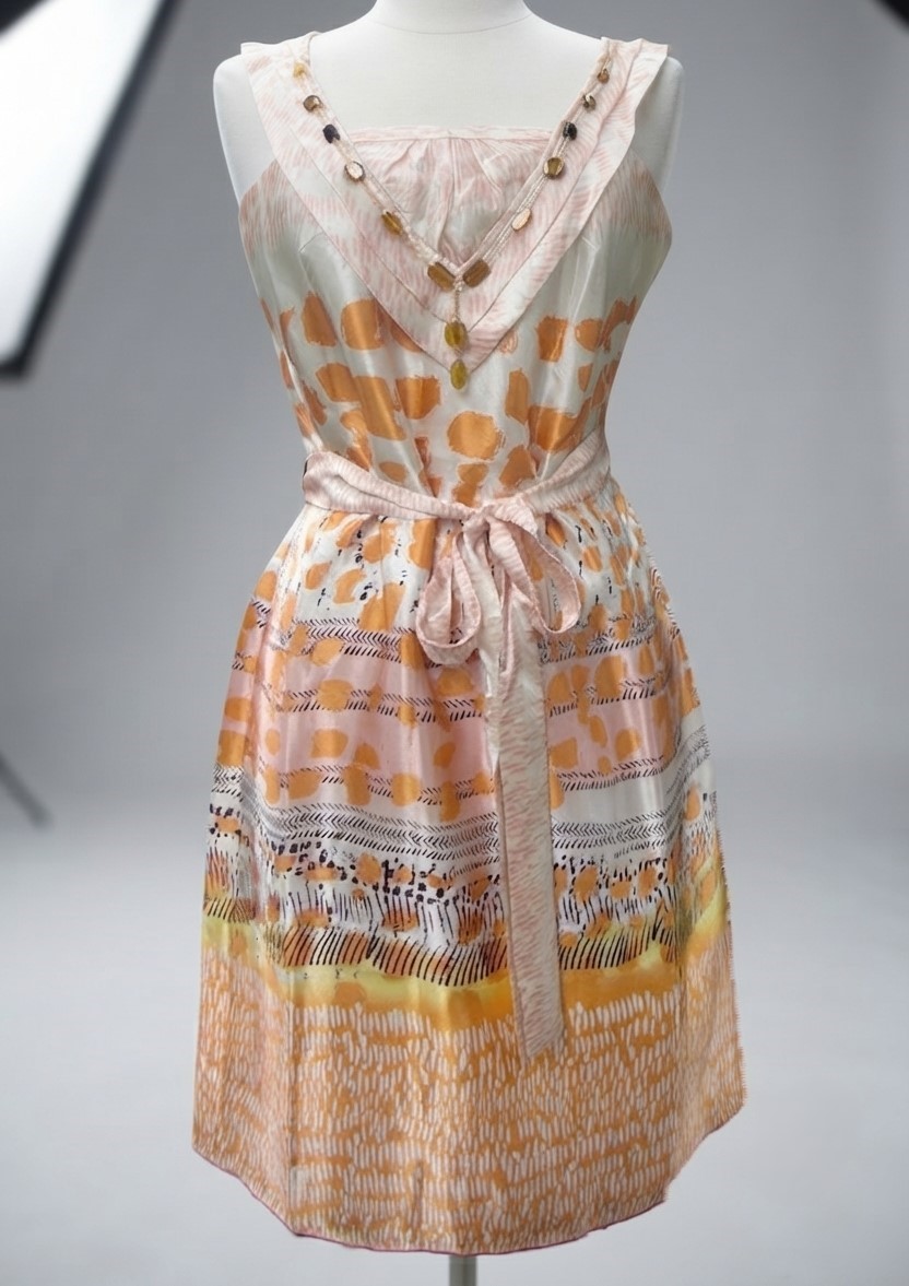 Madison Paige Abstract Print Dress with Embellished Neckline NWT
