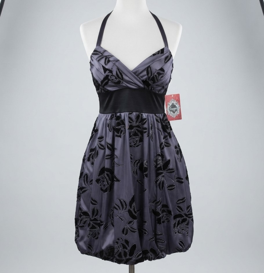 Trixxi Black & Dark Gray Bubble Hem Dress NWT