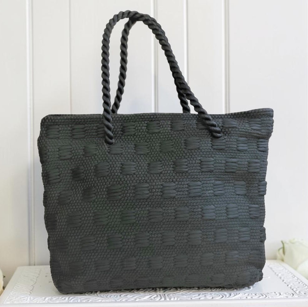Macrame style black weave vintage tote bag