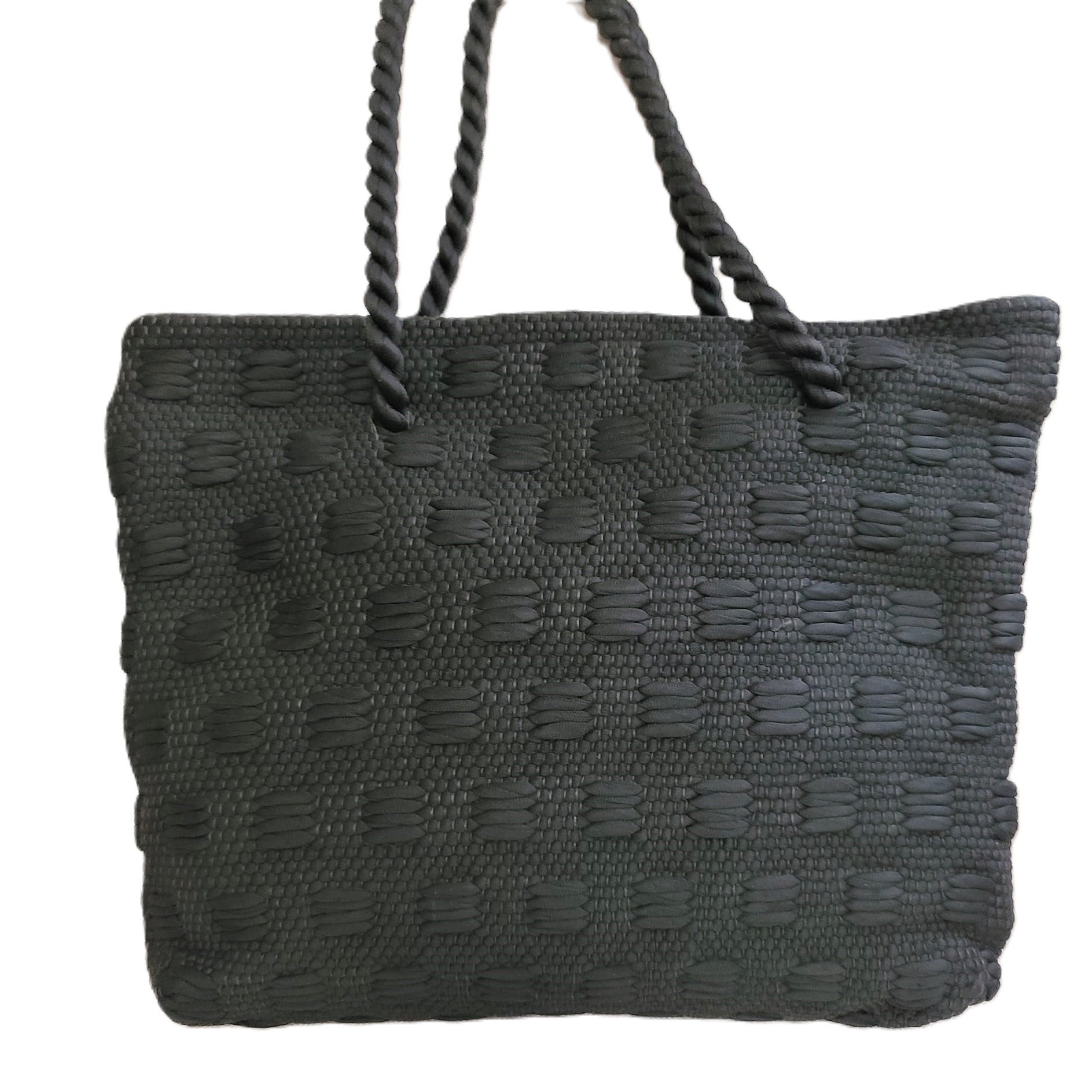 Macrame style black weave vintage tote bag - Click Image to Close
